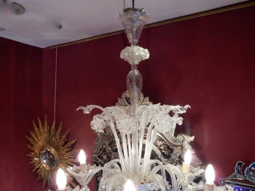 1950' Lustre Cristal Murano  6 Branches Coupoles a Bord Montant – Image 6