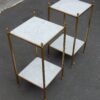 1950/70' Paire d'Etagères en Laiton à 2 Niveaux Maison Bagués Plateaux Marbre Blanc Veiné  33 X 33 cm – Image 4