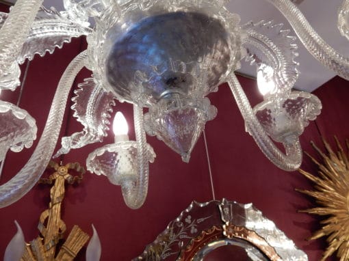 1950' Lustre Cristal Murano  6 Branches, Coupoles a Bord Renversé – Image 6