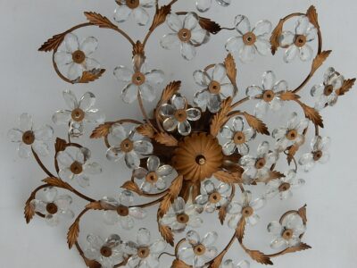 1970' Ceiling Light or Wall Lamp with Flowers and Leaves in the Style of Maison Bagués With Leaves