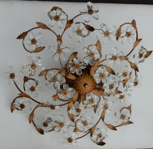 1970' Ceiling Light or Wall Lamp with Flowers and Leaves in the Style of Maison Bagués With Leaves