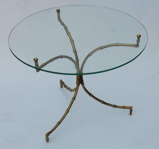 1970's Baguès Bamboo Pedestal Table In Brass with Top In Glass