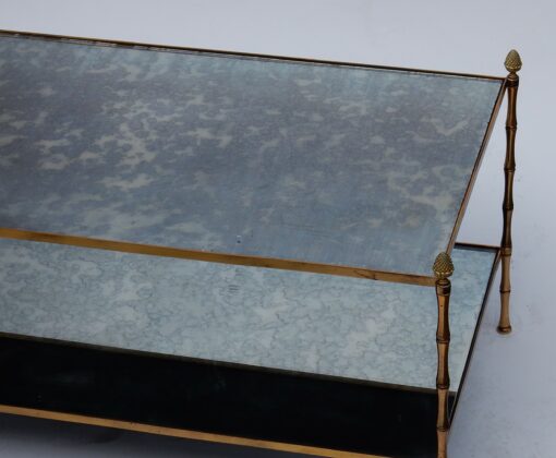 1970's Maison Baguès Brass Bamboo Table With Oxyded Mirror - Image 7