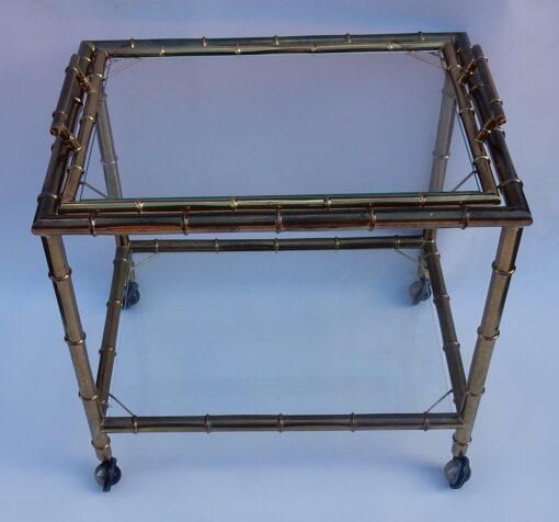 1950/70 Rolling Bar Gilded Brass Maison Baguès Bamboo Deco - Image 2