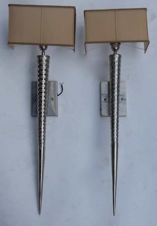 1970's Pair of Unicorn Nickle-Plated Brass Wall Lamps in the Style of Maison Charles - Image 5