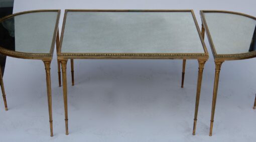 1970's Maison Charles Golden Brass Tripartite Table With Oxyded Mirror Trays - Image 8