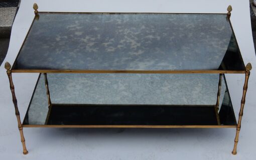 1970's Maison Baguès Brass Bamboo Table With Oxyded Mirror - Image 4