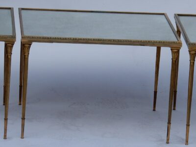 1970's Maison Charles Golden Brass Tripartite Table With Oxyded Mirror Trays