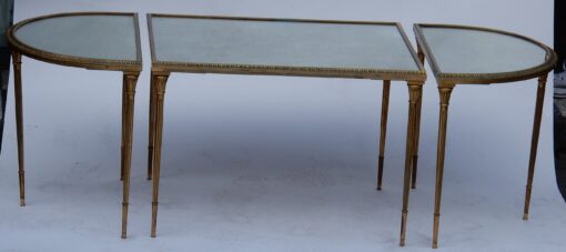 1970's Maison Charles Golden Brass Tripartite Table With Oxyded Mirror Trays