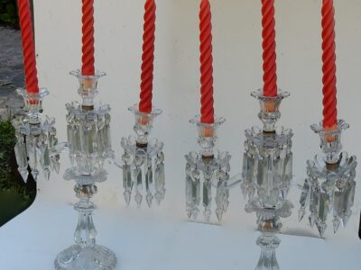 1950' Pair of Baccarat Chandeliers With 2 Arms Pearl Socks