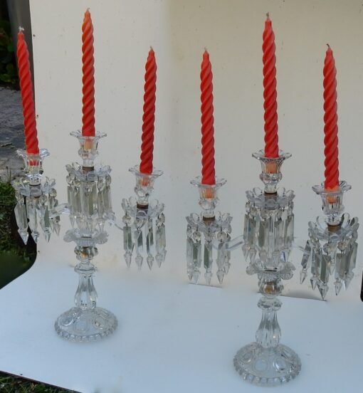 1950' Pair of Baccarat Chandeliers With 2 Arms Pearl Socks