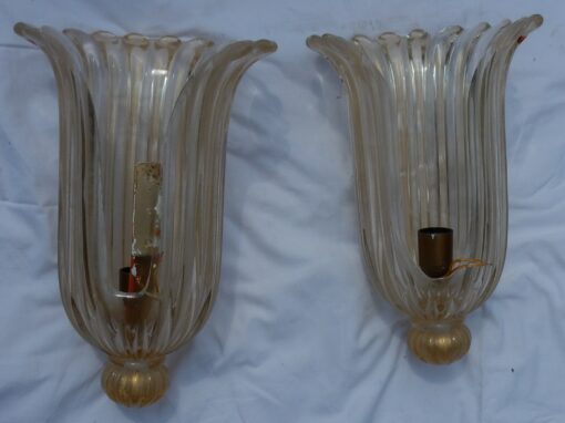 1970' Murano Sconces Pair By Archiméde Seguso - Image 4
