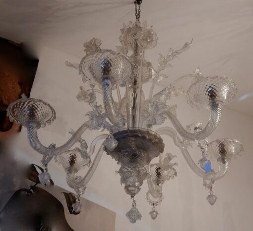 1950' Murano Crystal Chandelier 6 Branches Cupolas On Board Falling Rings Adorning Arms With Bells - Image 5