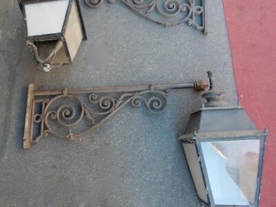 1950' Pair Of Lanterns Aluminum And Brass With Opened Stems