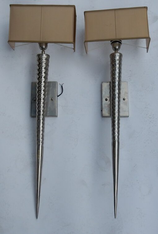 1970's Pair of Unicorn Nickle-Plated Brass Wall Lamps in the Style of Maison Charles - Image 2