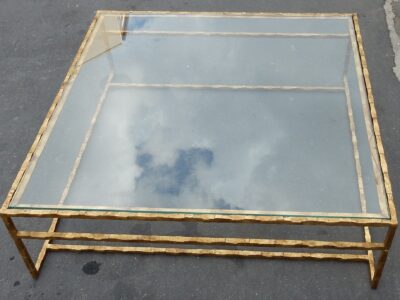1970' Cofee Table Forged Iron Gilted Sheet Of Gold 130 X 130 cm