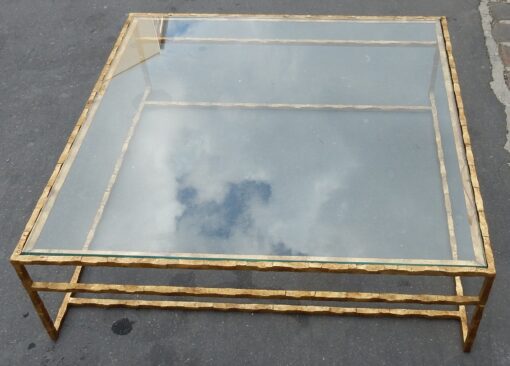 1970' Cofee Table Forged Iron Gilted Sheet Of Gold 130 X 130 cm