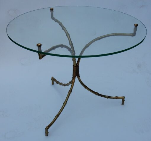 1970's Baguès Bamboo Pedestal Table In Brass with Top In Glass - Image 6