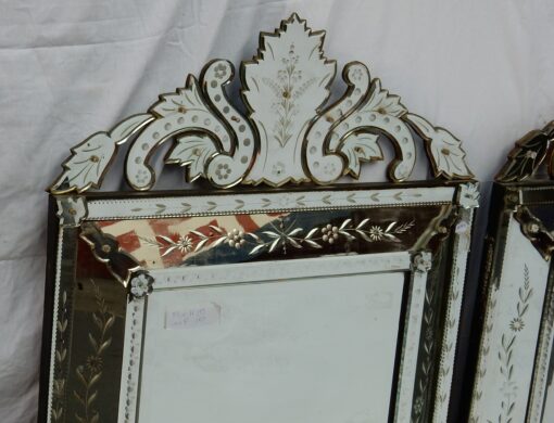 1950's Pair of Venetian Mirrors with Floral Decor and Pediment - Image 5