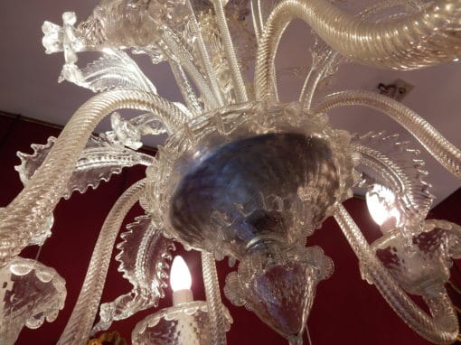 1950' Lustre Cristal Murano  6 Branches, Coupoles a Bord Renversé – Image 7