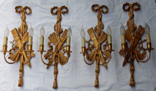 1950/70' 2 Pair of Sconces to The Golden Wood and Golden Iron - Image 8