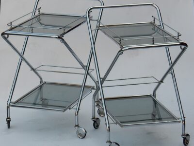 1950/70's Rolling Bar of Journey and Campstool, in Chrome-plated Metal In the Style of Jacques Adnet