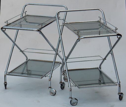 1950/70's Rolling Bar of Journey and Campstool, in Chrome-plated Metal In the Style of Jacques Adnet
