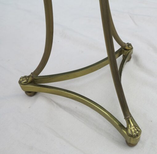 1950/70 Paire de Guéridons Style Maison Jansen Bronze Doré Plateau Marbre Veiné Vert – Image 2