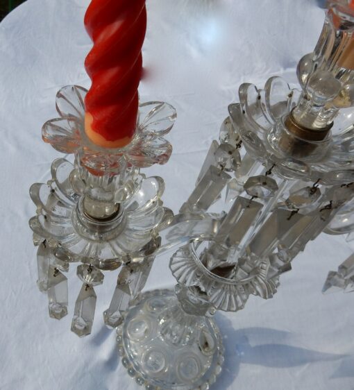 1950' Pair of Baccarat Chandeliers With 2 Arms Pearl Socks - Image 8