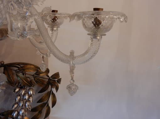 1950' Murano Crystal Chandelier 6 Branches Cupolas On Board Falling Rings Adorning Arms With Bells - Image 2
