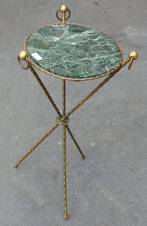1880 'Pedestal Tripod Decor Bamboo Brass with Green Marble Veined Tray In The Style of Giroux