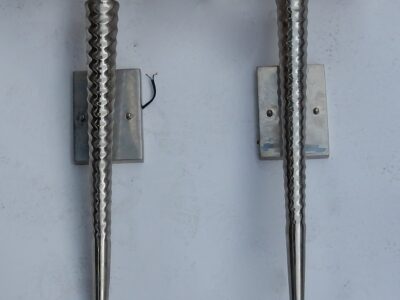 1970's Pair of Unicorn Nickle-Plated Brass Wall Lamps in the Style of Maison Charles