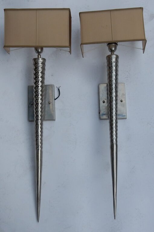 1970's Pair of Unicorn Nickle-Plated Brass Wall Lamps in the Style of Maison Charles