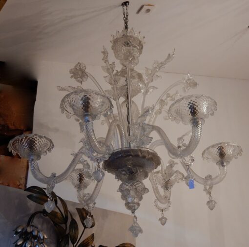1950' Murano Crystal Chandelier 6 Branches Cupolas On Board Falling Rings Adorning Arms With Bells - Image 4
