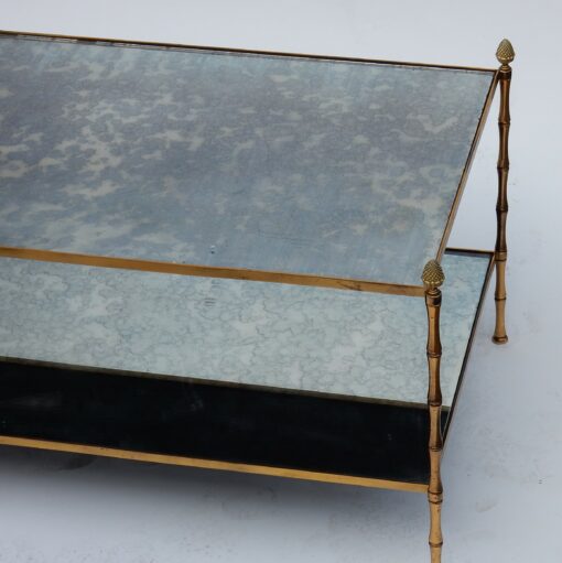 1970's Maison Baguès Brass Bamboo Table With Oxyded Mirror - Image 8