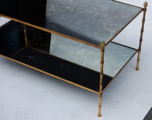 1970's Maison Baguès Brass Bamboo Table With Oxyded Mirror - Image 6