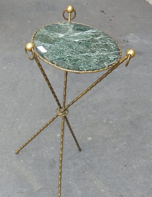 1880 'Pedestal Tripod Decor Bamboo Brass with Green Marble Veined Tray In The Style of Giroux - Image 6