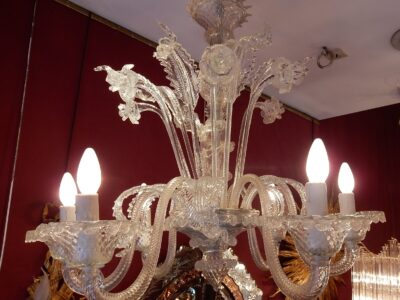 1950' Chandelier  Murano Cristal  with 6 Lights Arms ,Cupolas on Falling Board