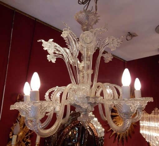 1950' Lustre Cristal Murano  6 Branches, Coupoles a Bord Renversé
