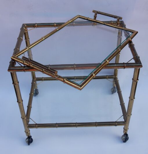 1950/70 Rolling Bar Gilded Brass Maison Baguès Bamboo Deco - Image 5