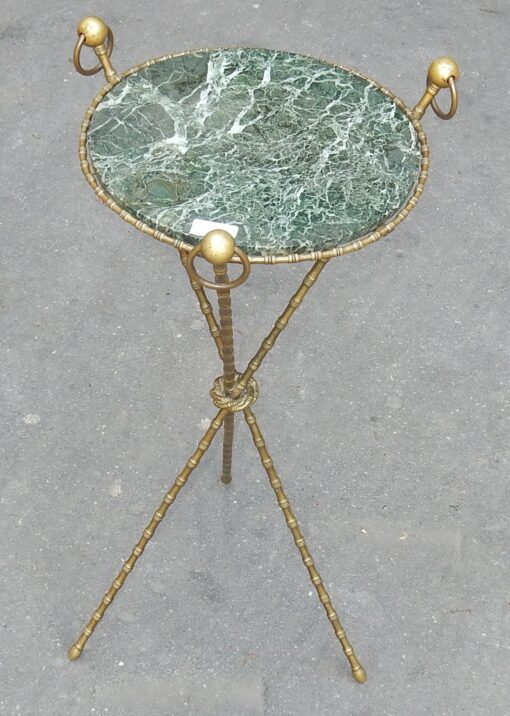 1880 'Pedestal Tripod Decor Bamboo Brass with Green Marble Veined Tray In The Style of Giroux - Image 7