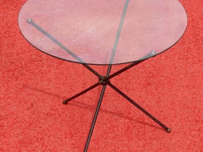 1950/70's Jacques Adnet Brass Tripod  Folding Pedestal or Travel Table With Glass Tray