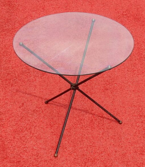 1950/70's Jacques Adnet Brass Tripod  Folding Pedestal or Travel Table With Glass Tray