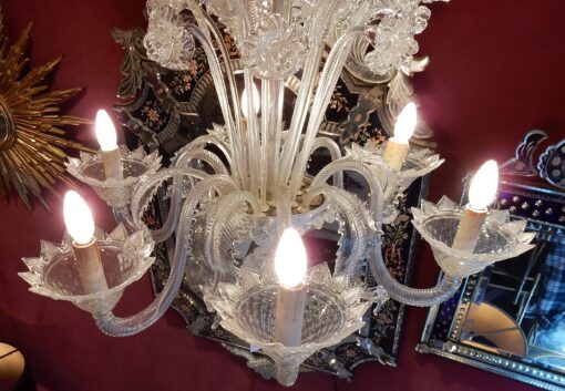 1950' Lustre Cristal Murano  6 Branches Coupoles a Bord Montant – Image 2