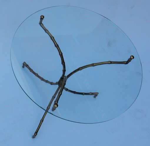 1970's Baguès Bamboo Pedestal Table In Brass with Top In Glass - Image 3