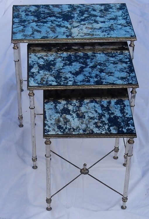 1970' Nesting Side Tables Silvered Metal In The Style Of Maison Baguès - Image 4