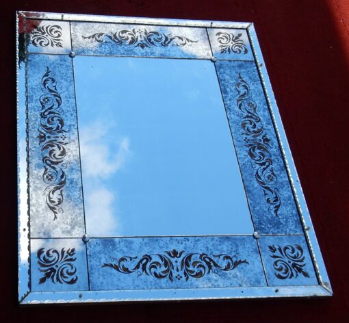 1970' Miroir Venise Oxydé Vieilli A Décors Eglomisés 120 x 100 cm – Image 8