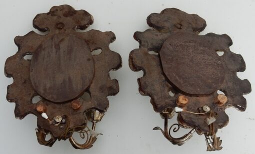 1950' Paire d Appliques Renaissance Italienne de Style En Bois Argenté – Image 2
