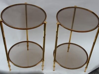 1970/80 Pedestal Pair  in Gilt  Bronze with Top in Glass Maison Ramsay