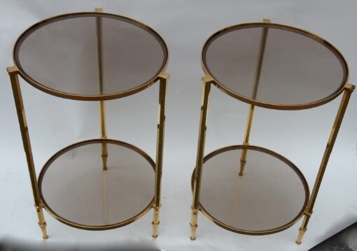 1970/80 Pedestal Pair  in Gilt  Bronze with Top in Glass Maison Ramsay